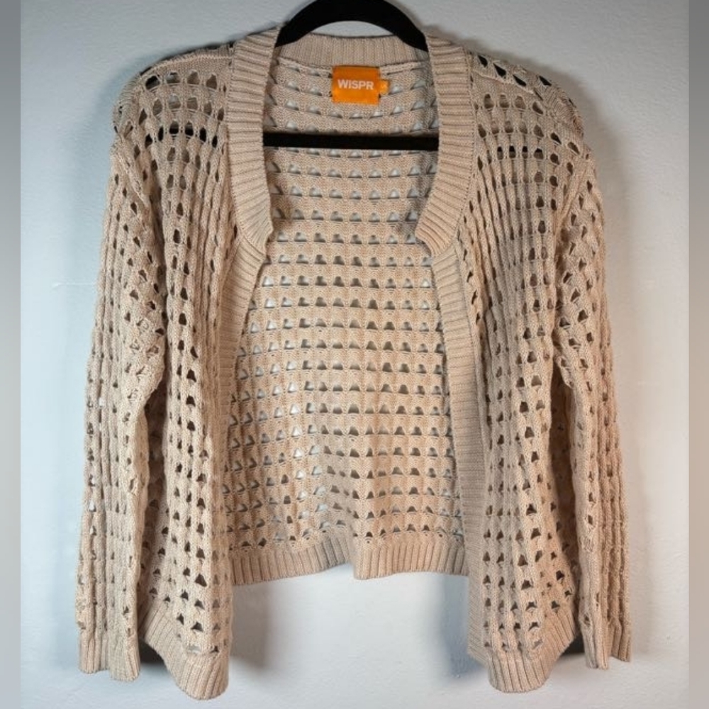 Brodie Wispr Open Knit Crotchet Cardigan Cotton Silk Nylon Cream Beige Sz Small